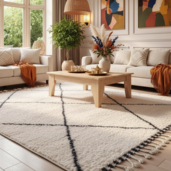 Tapis berbère blanc à losanges noirs - 150 x 250 cm - Desert Echo