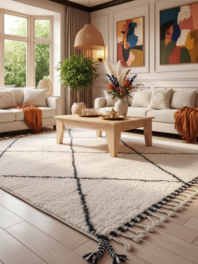 Tapis berbère blanc à losanges noirs - 150 x 250 cm - Desert Echo