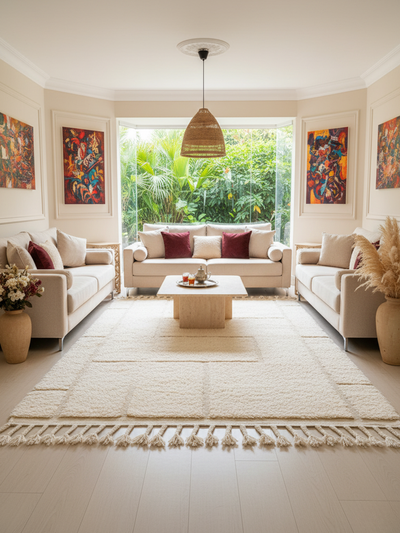 Tapis berbère blanc  - 161 x 258 cm - Whisper lines