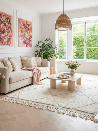 Tapis berbère blanc à losanges - 155 x 263 cm - Berber Cloud