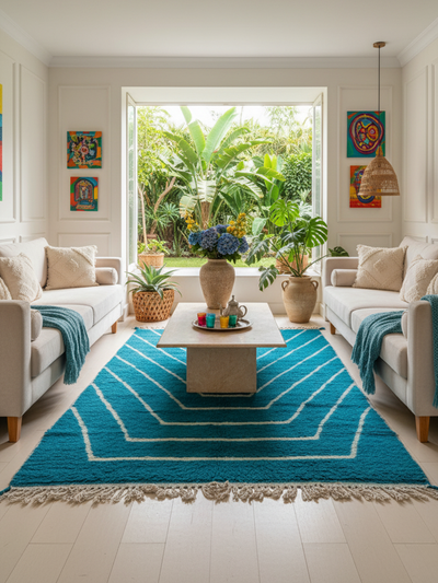 Tapis berbère coloré bleu - 159 x 246 cm - Blue majorelle