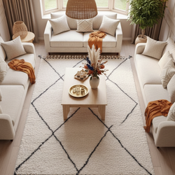 Tapis berbère blanc à losanges noirs - 150 x 250 cm - Desert Echo