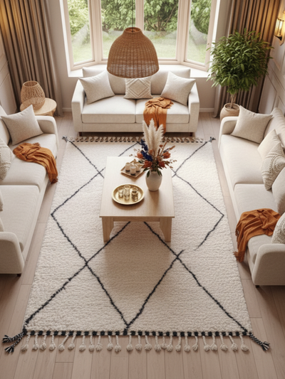 Tapis berbère blanc à losanges noirs - 150 x 250 cm - Desert Echo