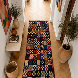 Tapis couloir Boucherouite vintage multicolore - 255 x 100 cm - Mosaic Bloom