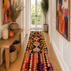 Tapis couloir Boucherouite vintage multicolore - 325 x 120 cm - Atlas Rainbow