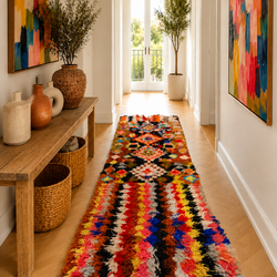 Tapis couloir Boucherouite vintage multicolore - 325 x 120 cm - Atlas Rainbow