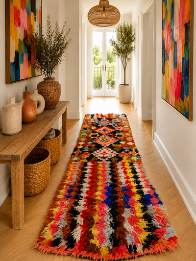 Tapis couloir Boucherouite vintage multicolore - 325 x 120 cm - Atlas Rainbow