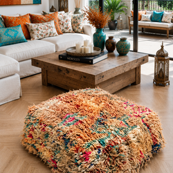 Pouf berbère vintage en laine naturelle – Fait main - 057