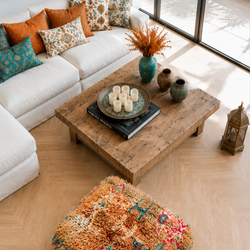 Pouf berbère vintage en laine naturelle – Fait main - 057