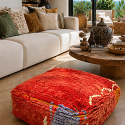 Pouf berbère vintage en laine naturelle – Fait main - 058