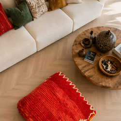 Pouf berbère vintage en laine naturelle – Fait main - 058