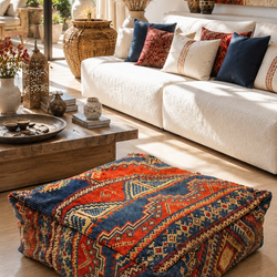 Pouf berbère vintage en laine naturelle – Fait main - 059