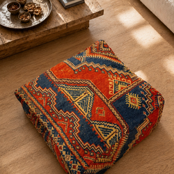 Pouf berbère vintage en laine naturelle – Fait main - 059