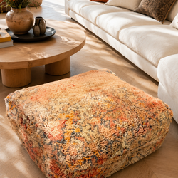 Pouf berbère vintage en laine naturelle – Fait main - 060