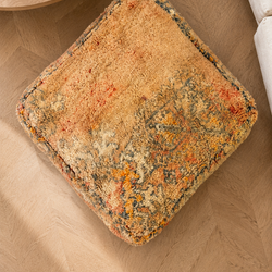 Pouf berbère vintage en laine naturelle – Fait main - 060