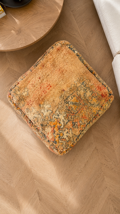 Pouf berbère vintage en laine naturelle – Fait main - 060