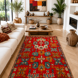 Tapis berbère vintage rouge à motifs multicolores - 145 x 300 cm - Red Oasis