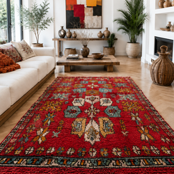 Tapis berbère vintage rouge à motifs multicolores - 145 x 300 cm - Red Oasis
