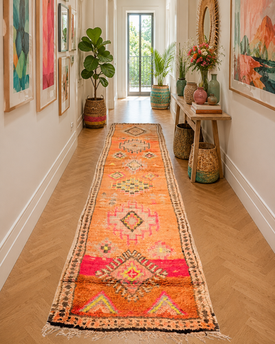 Tapis couloir berbère vintage multicolore - 90x390 cm - Peach Oasis