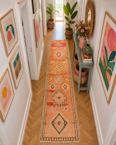 Tapis couloir berbère vintage multicolore - 90x390 cm - Peach Oasis