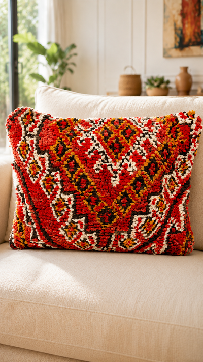 Coussin berbère vintage en laine naturelle 016