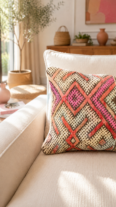 Coussin berbère vintage en laine naturelle 017