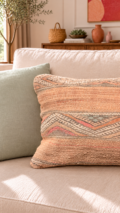Coussin berbère vintage en laine naturelle 018