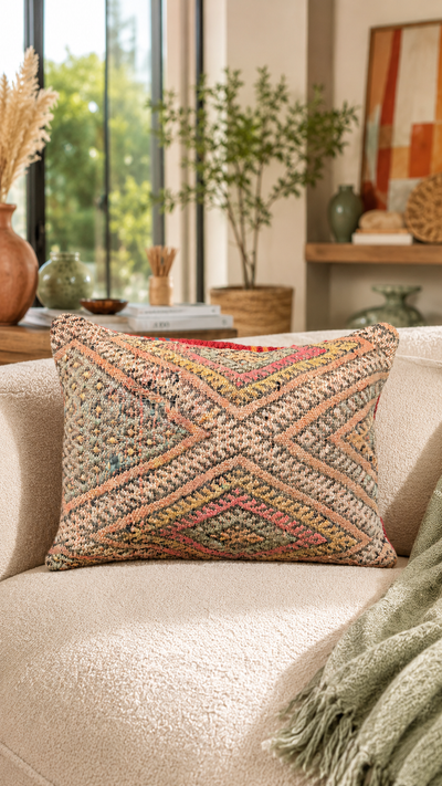 Coussin berbère vintage en laine naturelle - 019