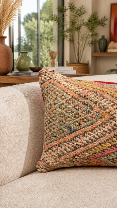 Coussin berbère vintage en laine naturelle - 019