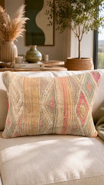 Coussin berbère vintage en laine naturelle - 020