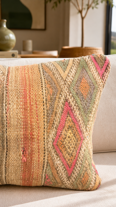 Coussin berbère vintage en laine naturelle - 020