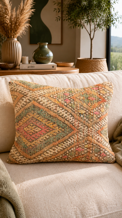 Coussin berbère vintage en laine naturelle - 021