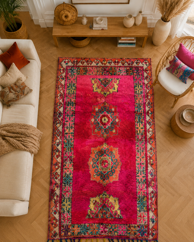 Tapis berbère rose à motifs multicolore - 125 x 285 cm - Atlas Bloom