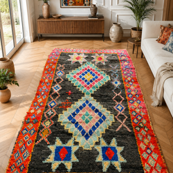 Tapis berbère vintage noir multicolore - 140 x 270 cm - Midnight Mosaic
