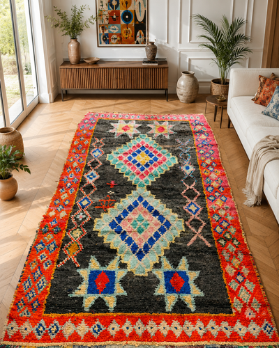 Tapis berbère vintage noir multicolore - 140 x 270 cm - Midnight Mosaic