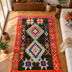 Tapis berbère vintage noir multicolore - 140 x 270 cm - Midnight Mosaic