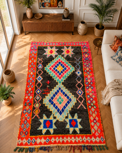 Tapis berbère vintage noir multicolore - 140 x 270 cm - Midnight Mosaic