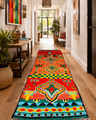 Tapis couloir berbère vintage multicolore - 325 x 120 cm - Nomad Carnival
