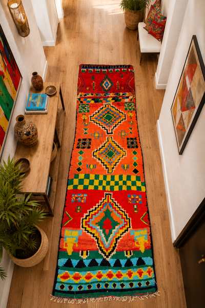 Tapis couloir berbère vintage multicolore - 325 x 120 cm - Nomad Carnival