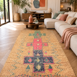 Tapis berbère vintage beige à motifs croix multicolores - 240 x 130 cm - Desert Harmony