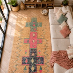 Tapis berbère vintage beige à motifs croix multicolores - 240 x 130 cm - Desert Harmony
