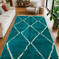 Tapis berbère vintage bleu à losanges - 244 x 147 cm - Blue Atlas