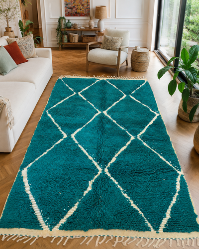 Tapis berbère vintage bleu à losanges - 244 x 147 cm - Blue Atlas