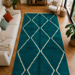 Tapis berbère vintage bleu à losanges - 244 x 147 cm - Blue Atlas