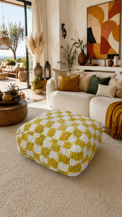 Pouf berbère vintage en laine naturelle – Fait main - 022