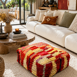 Pouf berbère vintage en laine naturelle – Fait main - 054