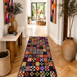 Tapis couloir Boucherouite vintage multicolore - 255 x 100 cm - Mosaic Bloom