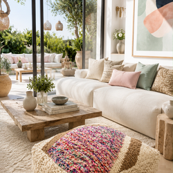 Pouf berbère vintage en laine naturelle – Fait main - 055