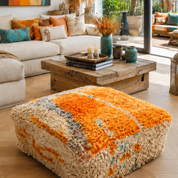 Pouf berbère vintage en laine naturelle – Fait main - 056