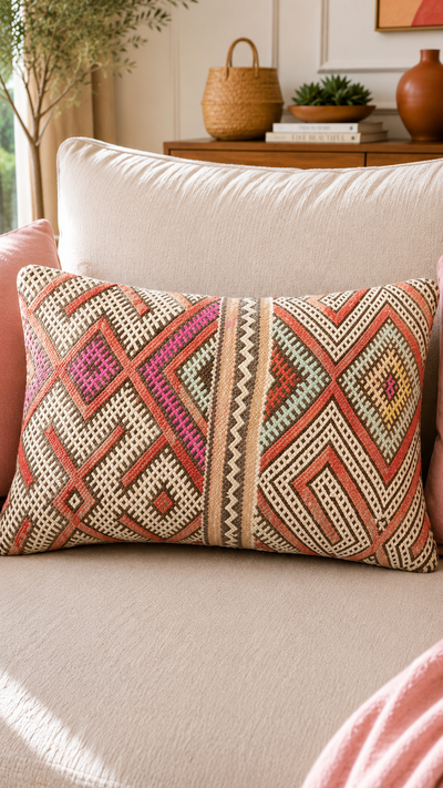 Coussin berbère vintage en laine naturelle 017